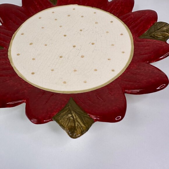 Set Of 2 Red Sunflower Shaped Ceramic Plates With Polka Dot Center Chic Boho 10" - Picture 11 of 11